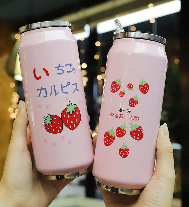 Bình ly giữ nhiệt dâu tây nhật bản kèm ống hút dung tích 500ml, cốc cách nhiệt chất liệu 3 lớp inox 304 giá ngon, bền tốt, an toàn