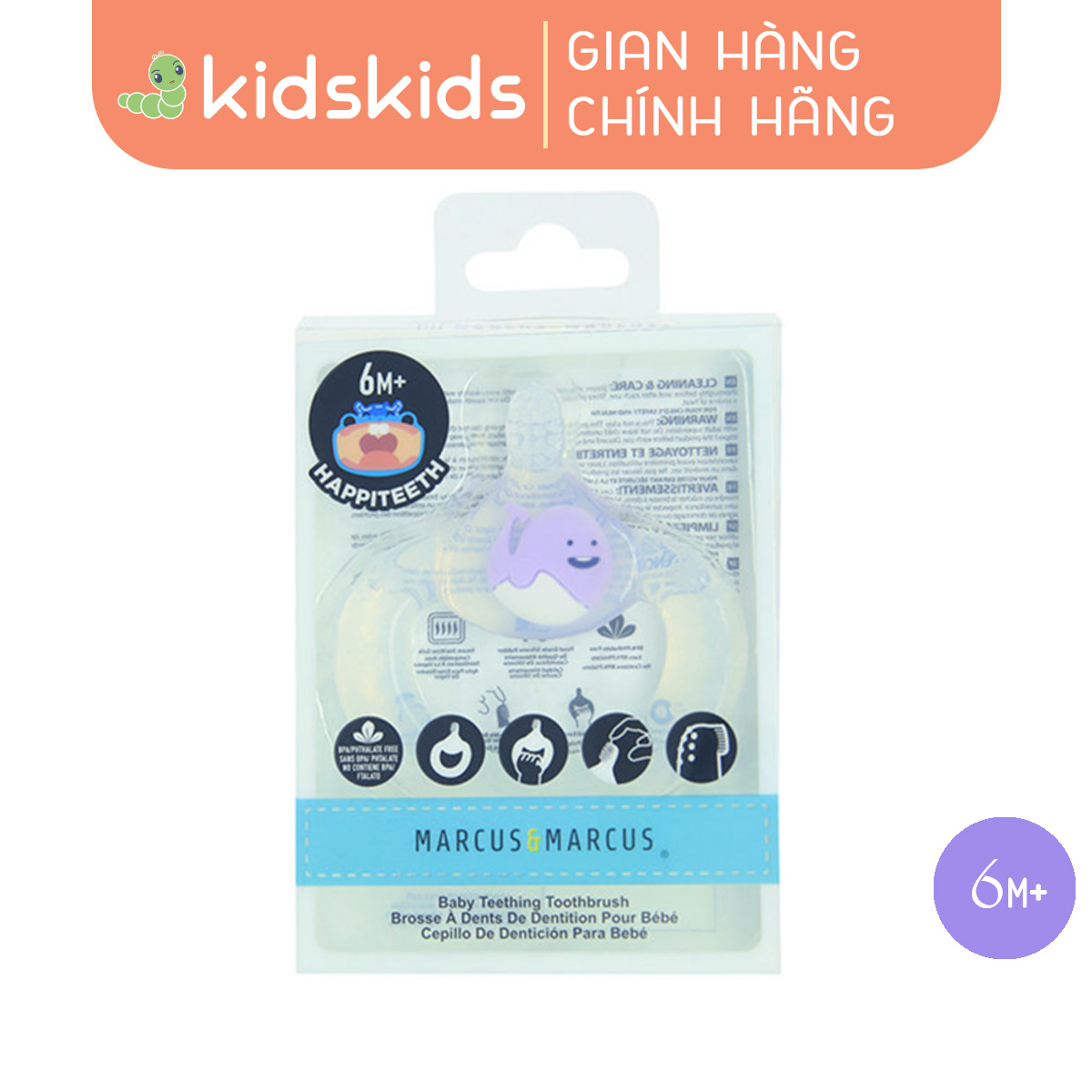 Bàn chải đánh răng kiêm gặm nướu silicon cho bé Marcus & Marcus, từ 6 tháng - Willo