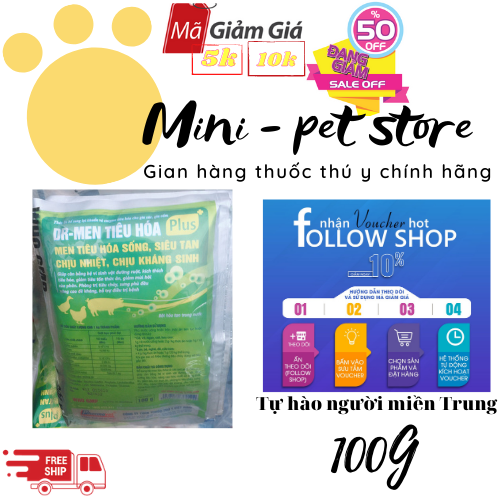 MEN TIÊU HÓA SỐNG PLUS (100G) - SIÊU TAN, CHỊU NHIỆT, CHỊU KHÁNG SINH CHO CHÓ, MÈO, TRÂU, BÒ, HEO, GÀ, VỊT ... THÚ Y VIỆT NAM