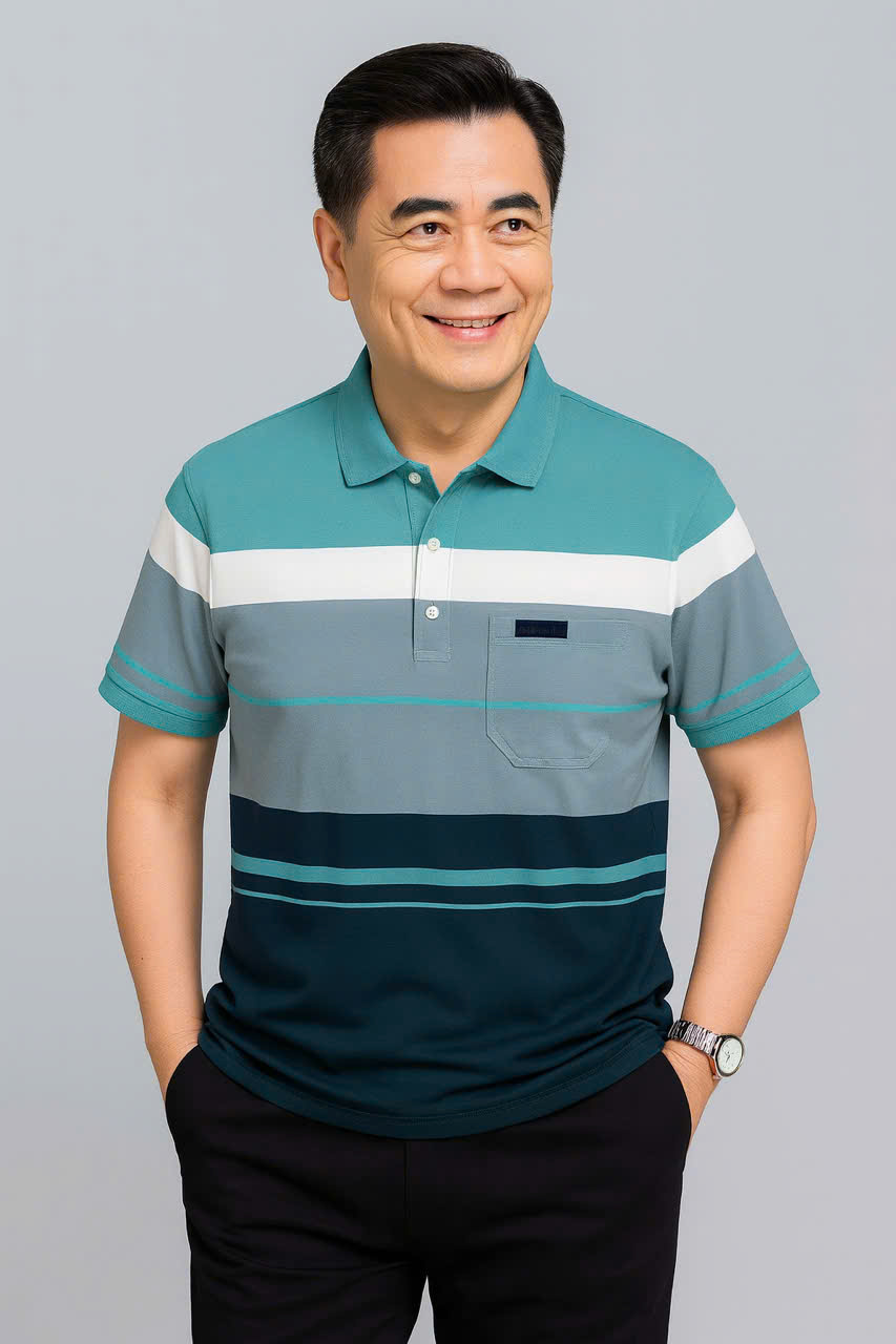 Middle-Aged Men's T-Shirt with Pockets - Elegant Collared Shirt, High-Class Middle-Aged Style - 9