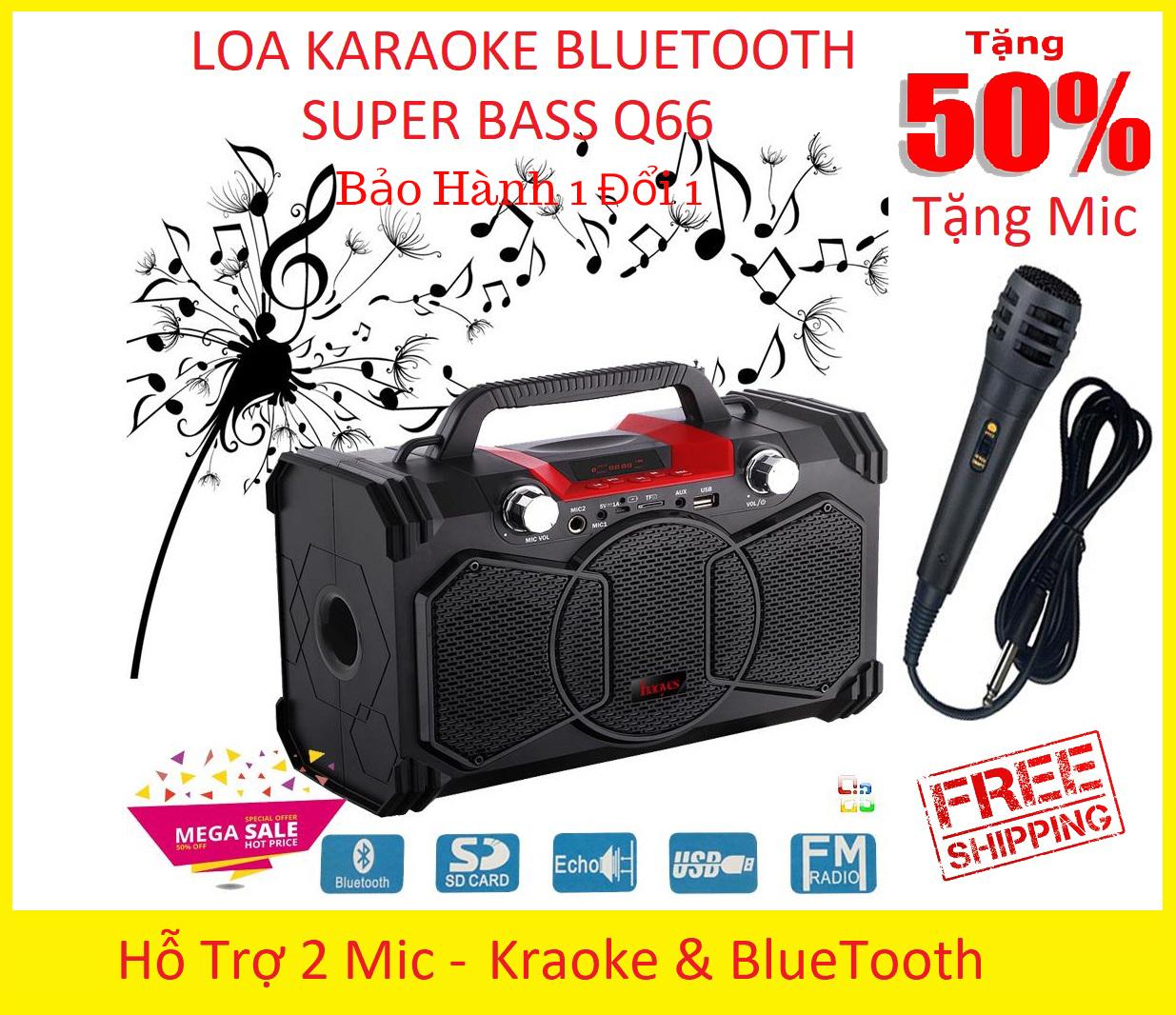 Loa Bluetooth Karaoke Đa Năng Q66 + Tặng Kèm MIC Hát Hay Như Ca Sĩ, Loa Xách Tay - Trợ Giảng - Chất Lượng Cao