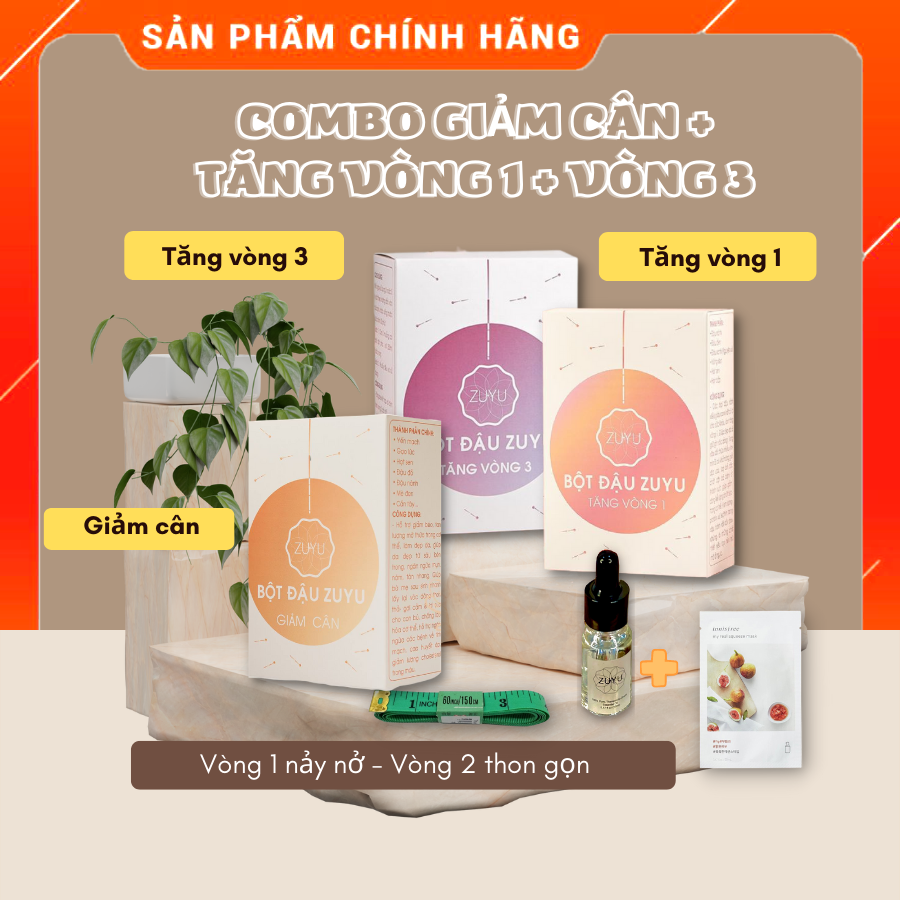 Combo 3 Hộp Bột Đậu ZuYu - Tăng Vòng 1 - Giảm Vòng 2 - Nâng Vòng 3 (Tặng thước dây và tinh dầu massage V1)