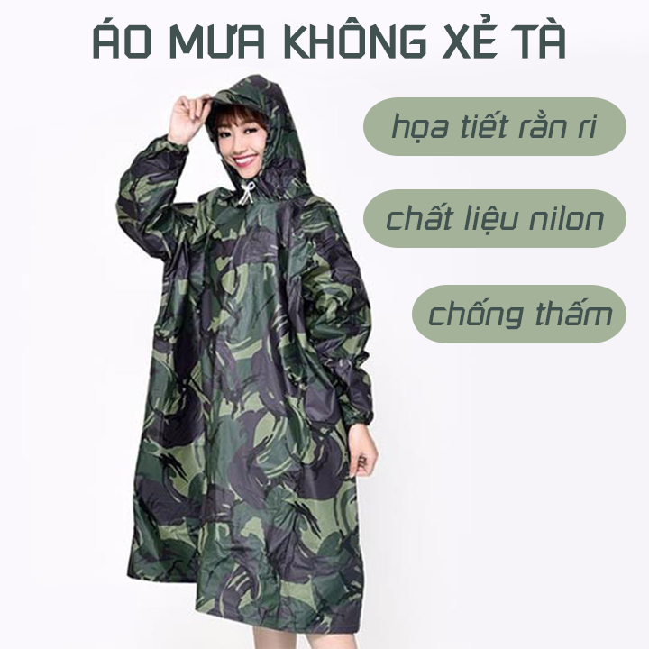 Áo mưa họa tiết rằn ri không xẻ tà 2019, áo mưa chất liệu nilon dày dặn, áo mưa đi xe máy, áo mưa một người dây rút tiện lợi