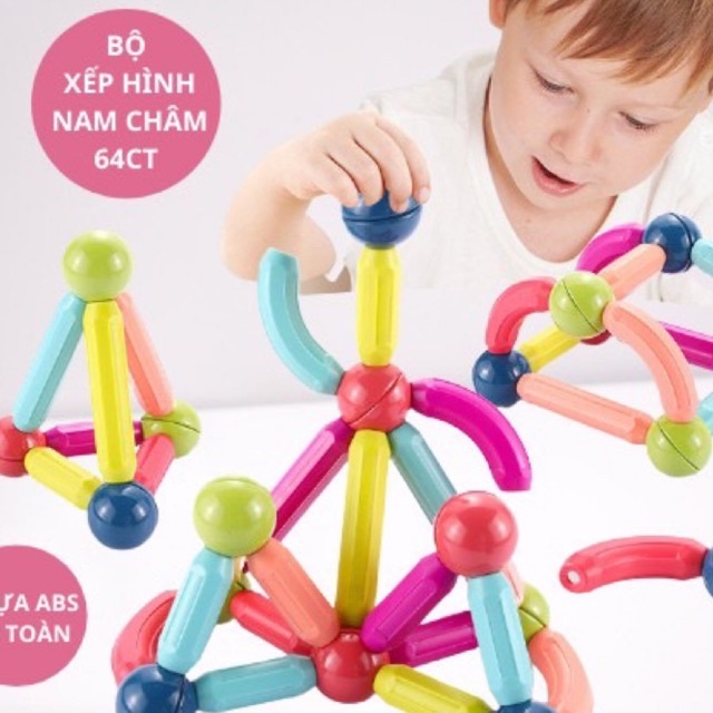 Bộ Đồ Chơi Xếp Hình Nam Châm 64 chi tiết cho bé