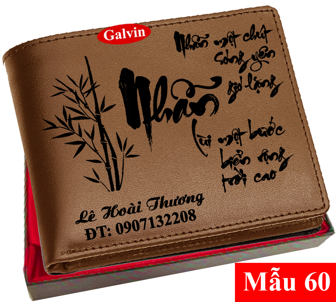 Ví nam da khắc tên /Ví nam khắc hình/Ví nam da bò cao cấp thương hiệu Galvin