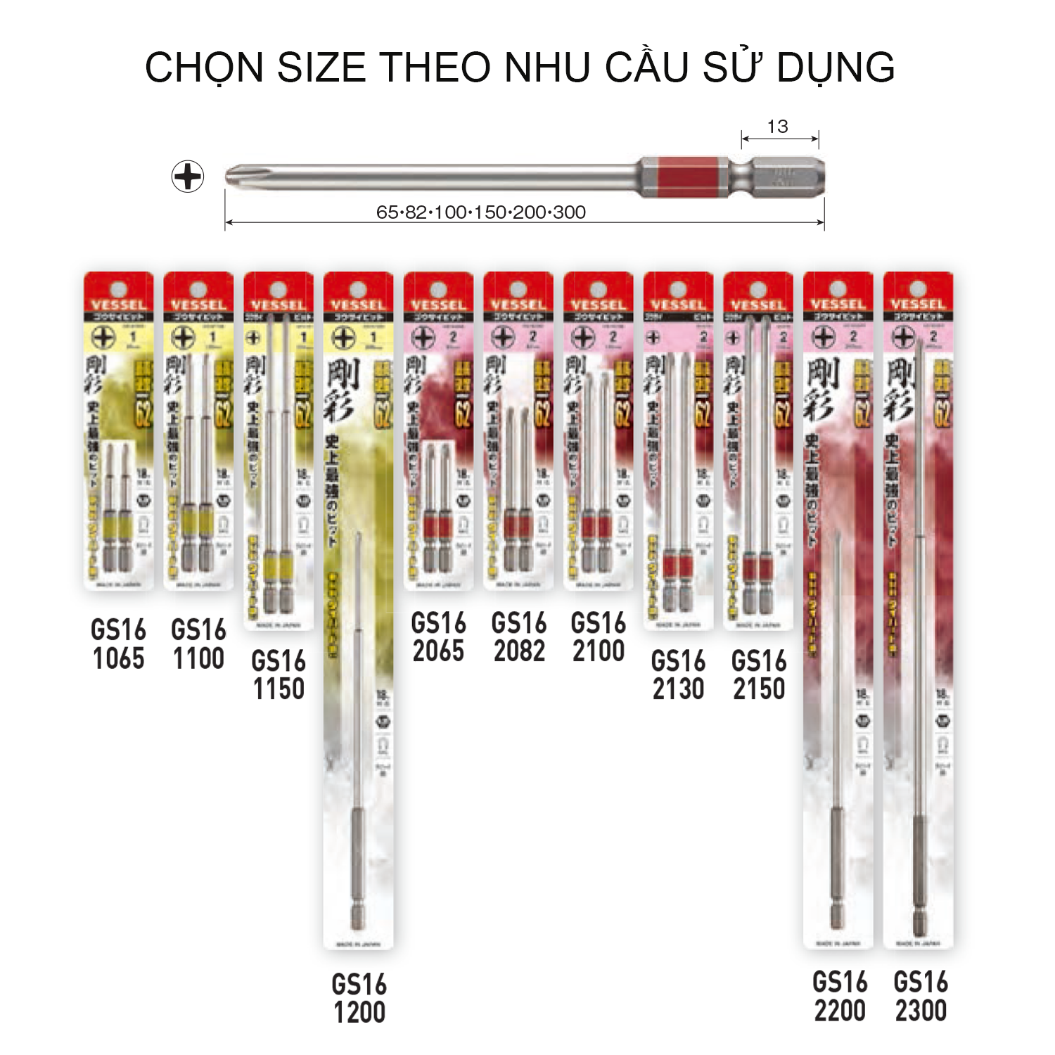 Mũi vặn vít gs16 chuôi lục giác h = 6,35mm vessel