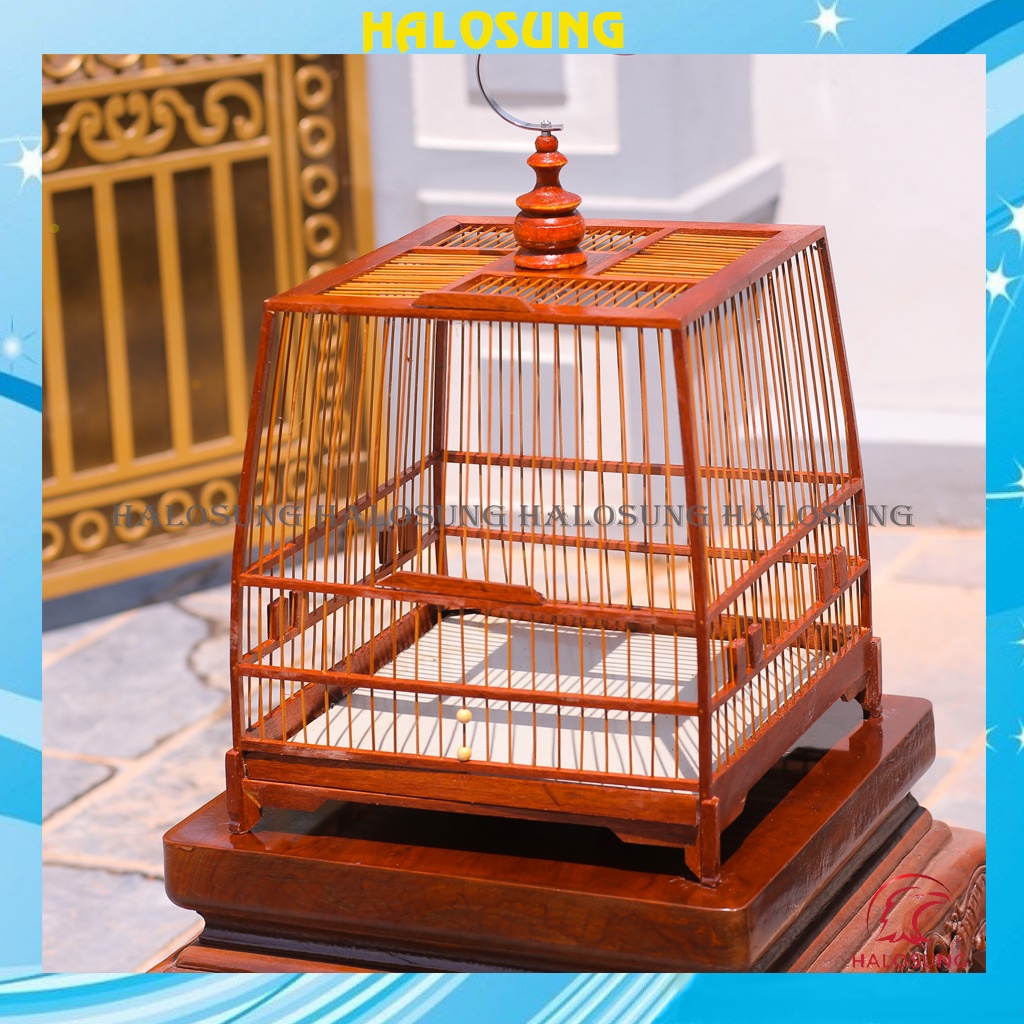 Lồng chim chào mào Halosung lồng chim vuông gỗ cao cấp kèm phụ kiện LC63