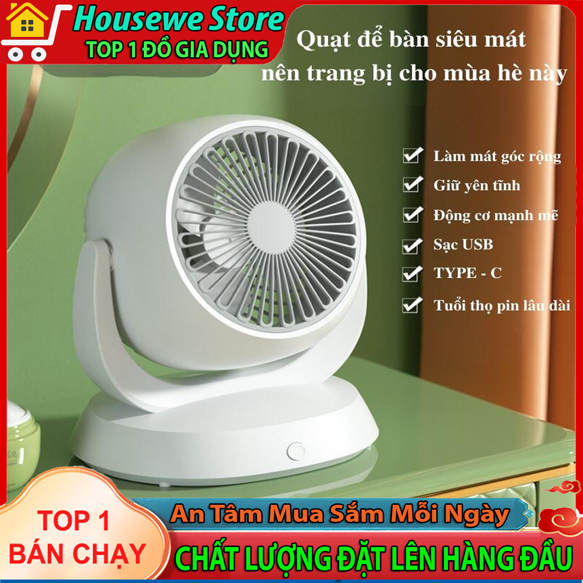Quạt tích điện mini Fan F3, Quạt sạc tích điện mini để bàn, quạt tích điện pin trâu loại to, quạt sạc điện mini sử dụng cổng sạc USB- Bảo Hành 12 Tháng