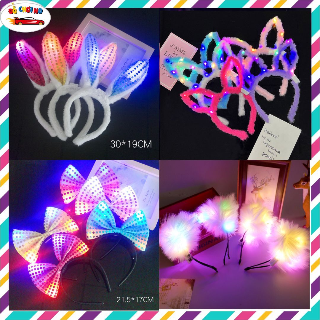 Bờm phát sáng, bờm tai thỏ, bờm tai mèo, đồ chơi phát sáng, bờm noel giáng sinh
