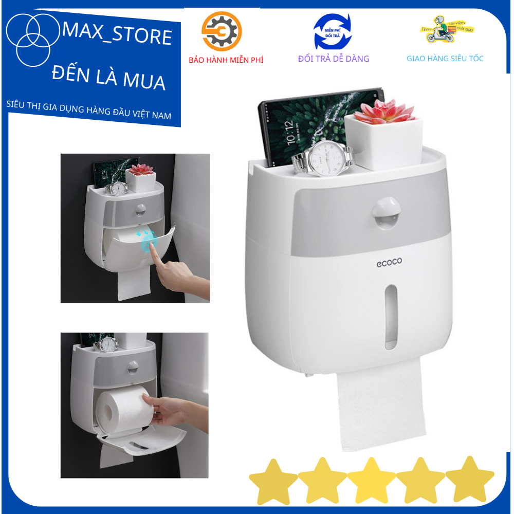 Kệ để giấy vệ sinh ecoco 2 tầng cao cấp có ngăn kéo thông minh - hộp đựng giấy vệ sinh 2 tầng