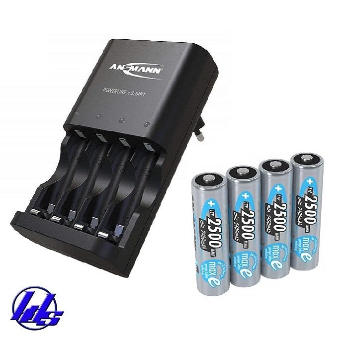 Combo bộ sạc nhanh, tự ngắt Ansmann Power 4 Smart kèm 4 pin sạc AA 2500mAh