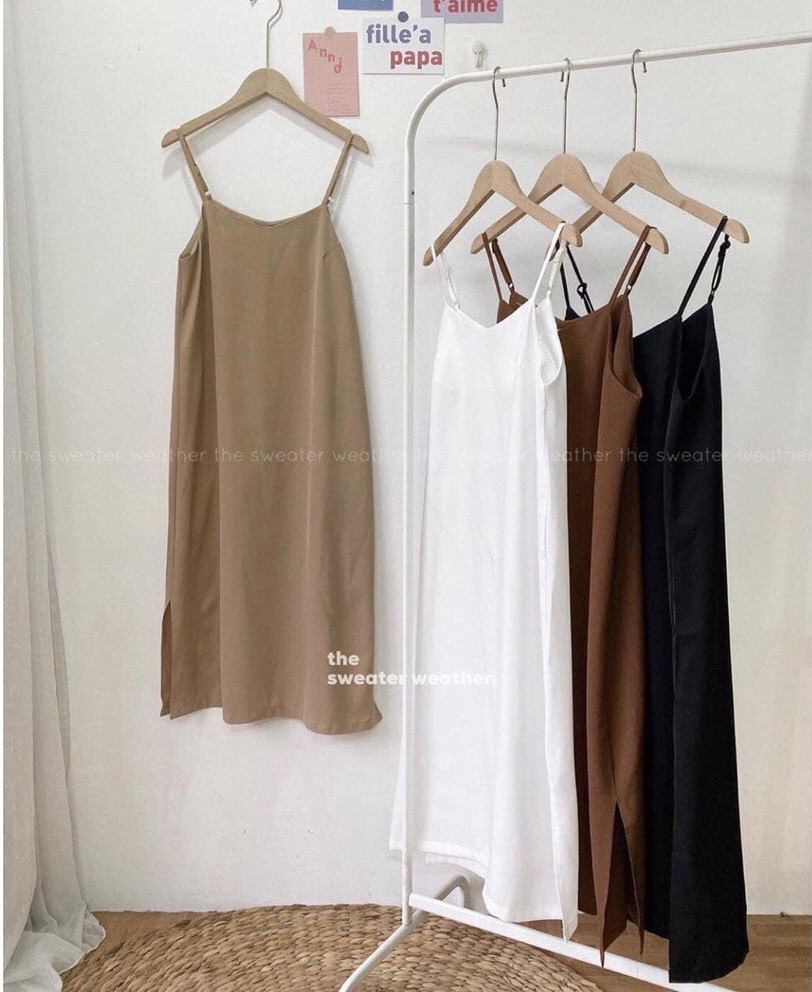 Đầm maxi đũi lụa 2 dây khuy chỉnh cao cấp thoáng mát