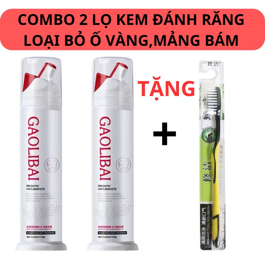 Combo 2 Tuýp Kem Đánh Răng GAOLIBAI + 1 Bàn Trải - Kem Đánh RĂng GAOLIBAI Nano Bạc Hương Thơm Mát Khử Ổ Vàng Dứt Điểm Hôi Miệng,Hỗ TRợ Đánh Bay Mảng Bám,Chống Sâu Răng-LUTAMALY
