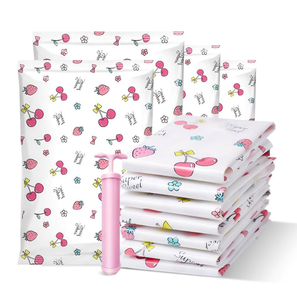 Combo 08 Túi hút chân không đựng chăn quần áo ga gối hình cherry