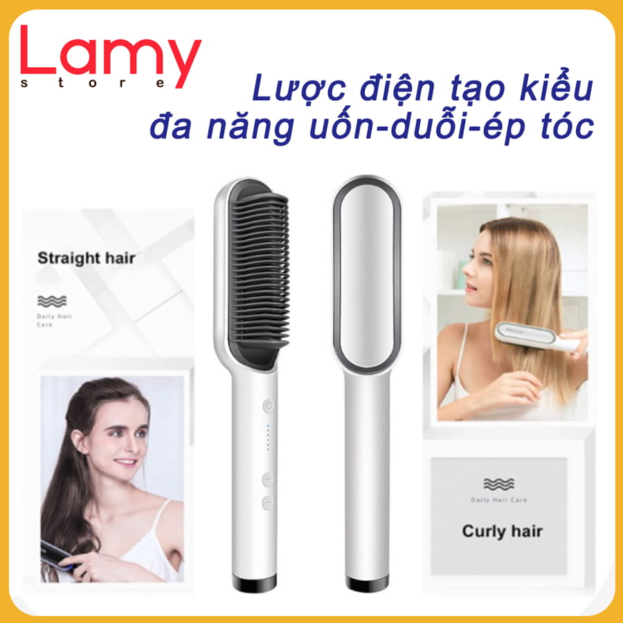Lược điện chải tóc tạo kiểu chuyên nghiệp 3in1 đa năng - máy uốn duỗi ép tóc tạo kiểu