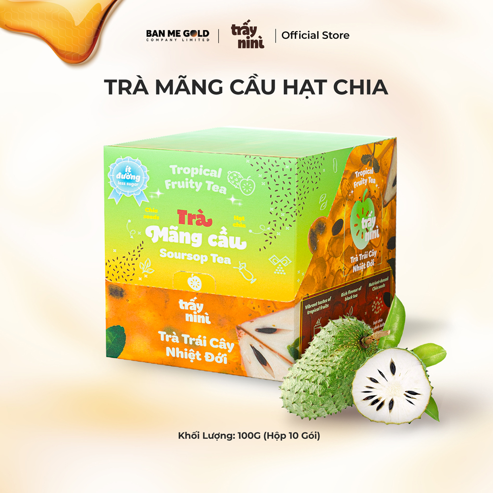 TRÀ MÃNG CẦU HẠT CHIA THANH NHIỆT - HỘP 100G (10 GÓI) - TRÀ TRÁI CÂY NHIỆT ĐỚI DETOX ÍT ĐƯỜNG BAN ME GOLD - TRẤY NINÌ