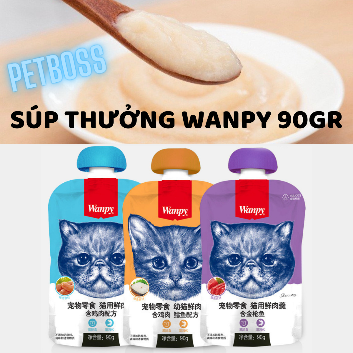 Súp thưởng wanpy nắp vặn cho mèo 90gr/tuýp