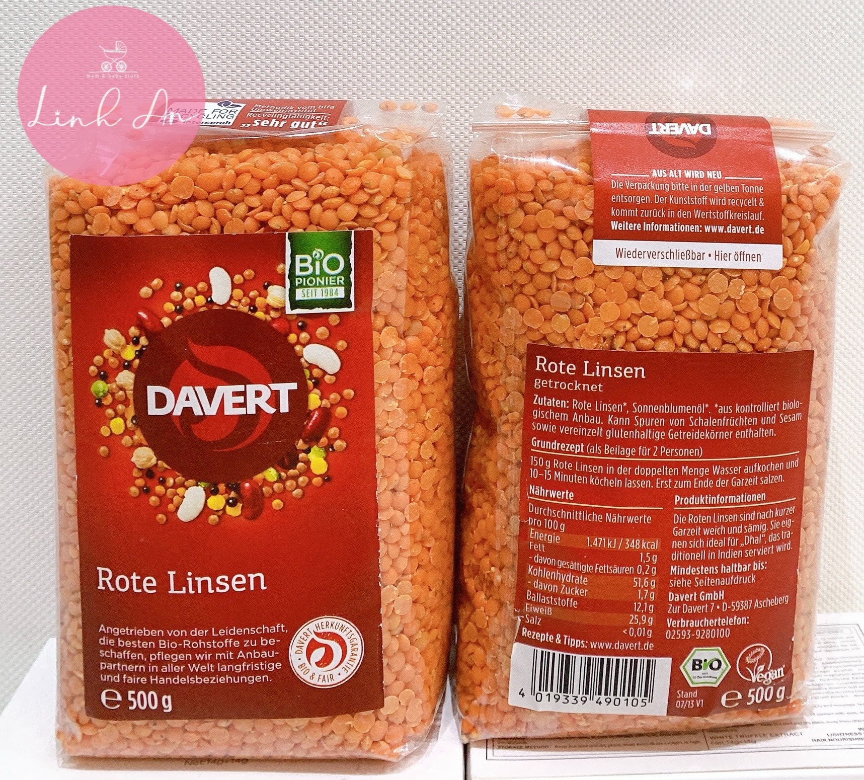 Đậu lăng đỏ hữu cơ Davert 500g