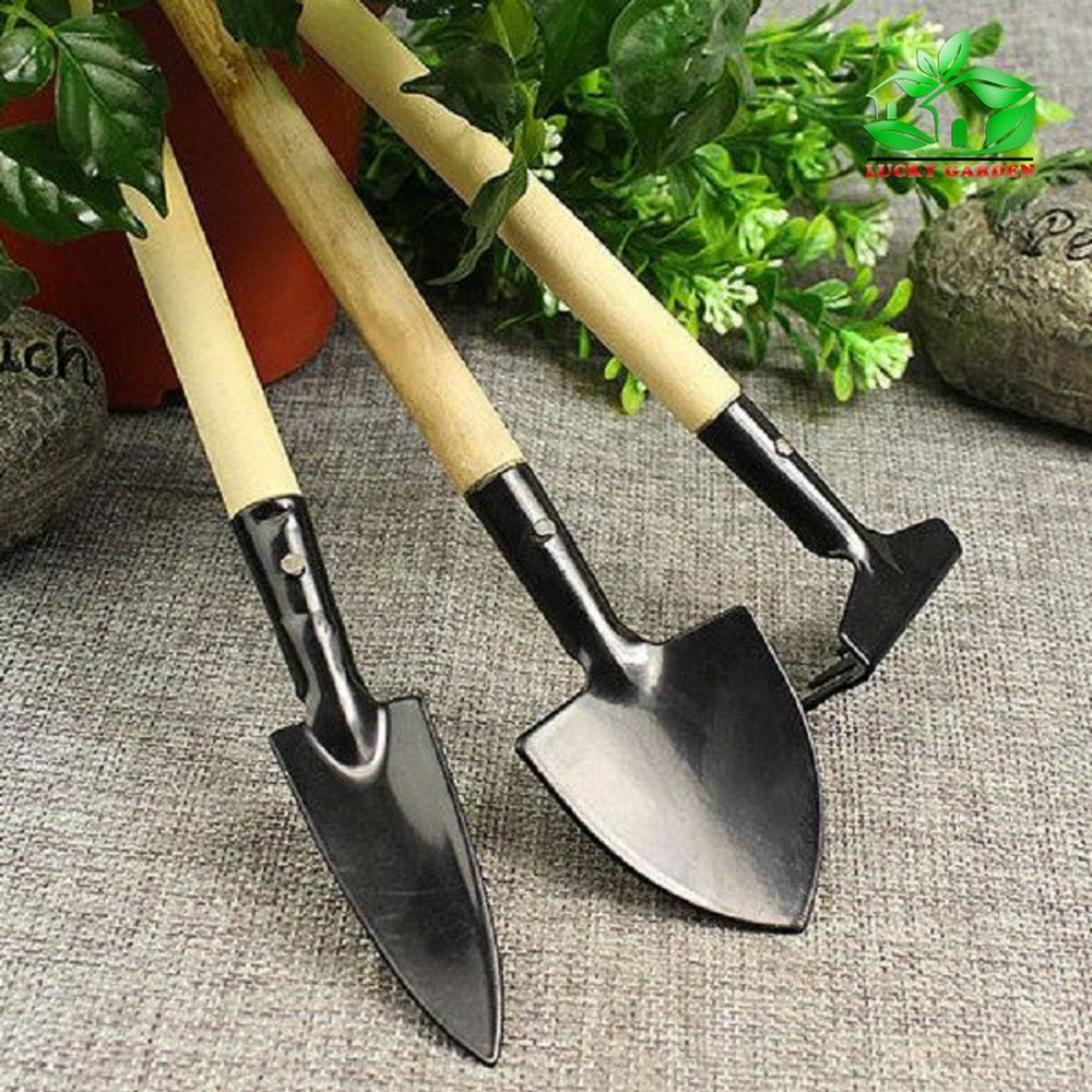 Bộ dụng cụ làm vườn 3 món tay cầm gỗ tiện lợi