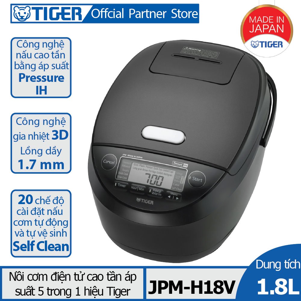 Nồi cơm điện tử cao tần áp suất tiger 5 trong 1 jpm-h18v - hàng chính hãng