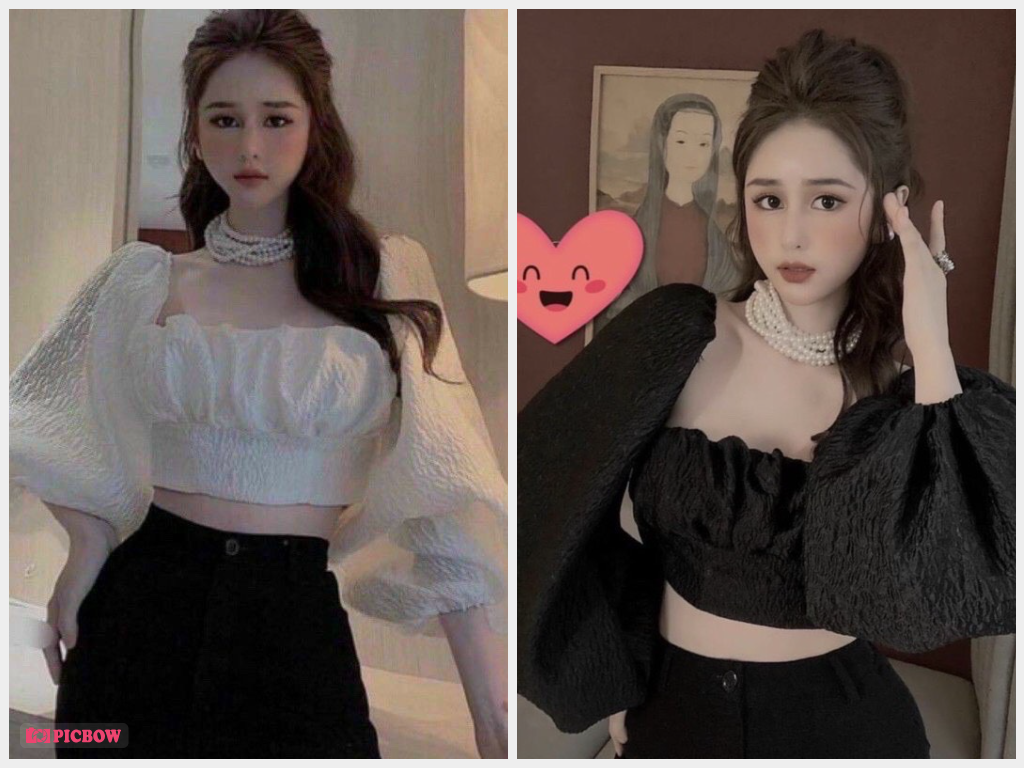 Áo tiểu thư tay phồng thắt nơ xinh có mod ngực m5 / ao kiểu nữ cổ vuông tay bồng