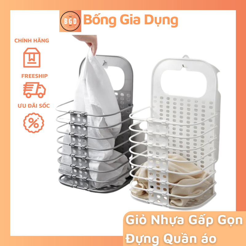 Giỏ Nhựa Đựng Quần Áo Và Đồ Dùng Sinh Hoạt Treo Tường Có Thể Gấp Gọn ( Tặng Kèm Móc Treo Tường)