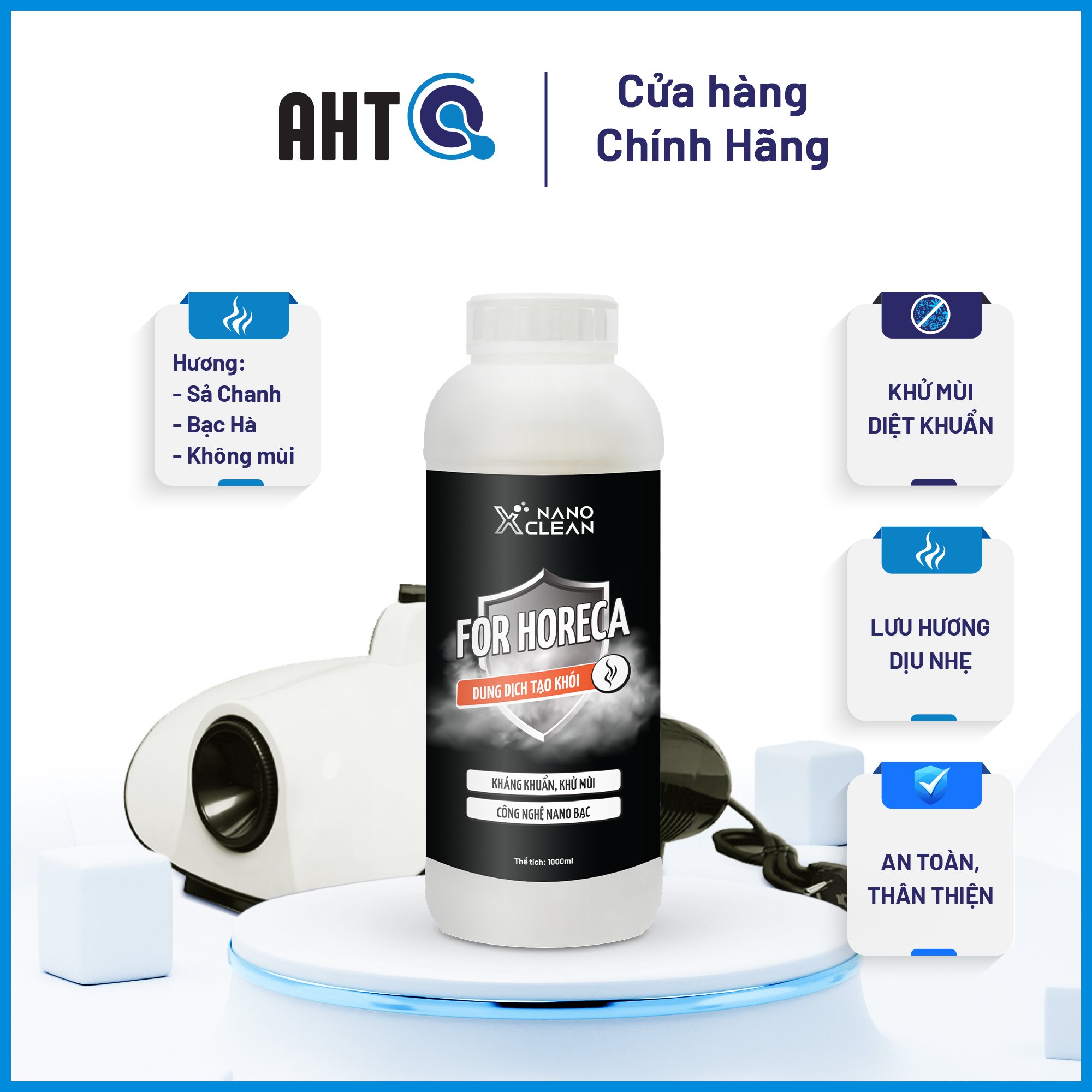Dung dịch tạo khói, phun khói Nano Xclean For Horeca 1L-Diệt Khuẩn Khử Mùi nhà hàng, karaoke-Nano Bạc AHT Corp