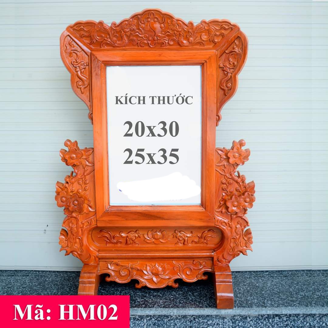 Khung ảnh thờ gỗ hương cao cấp khung hình thờ chạm khắc hoa mai nhiều size
