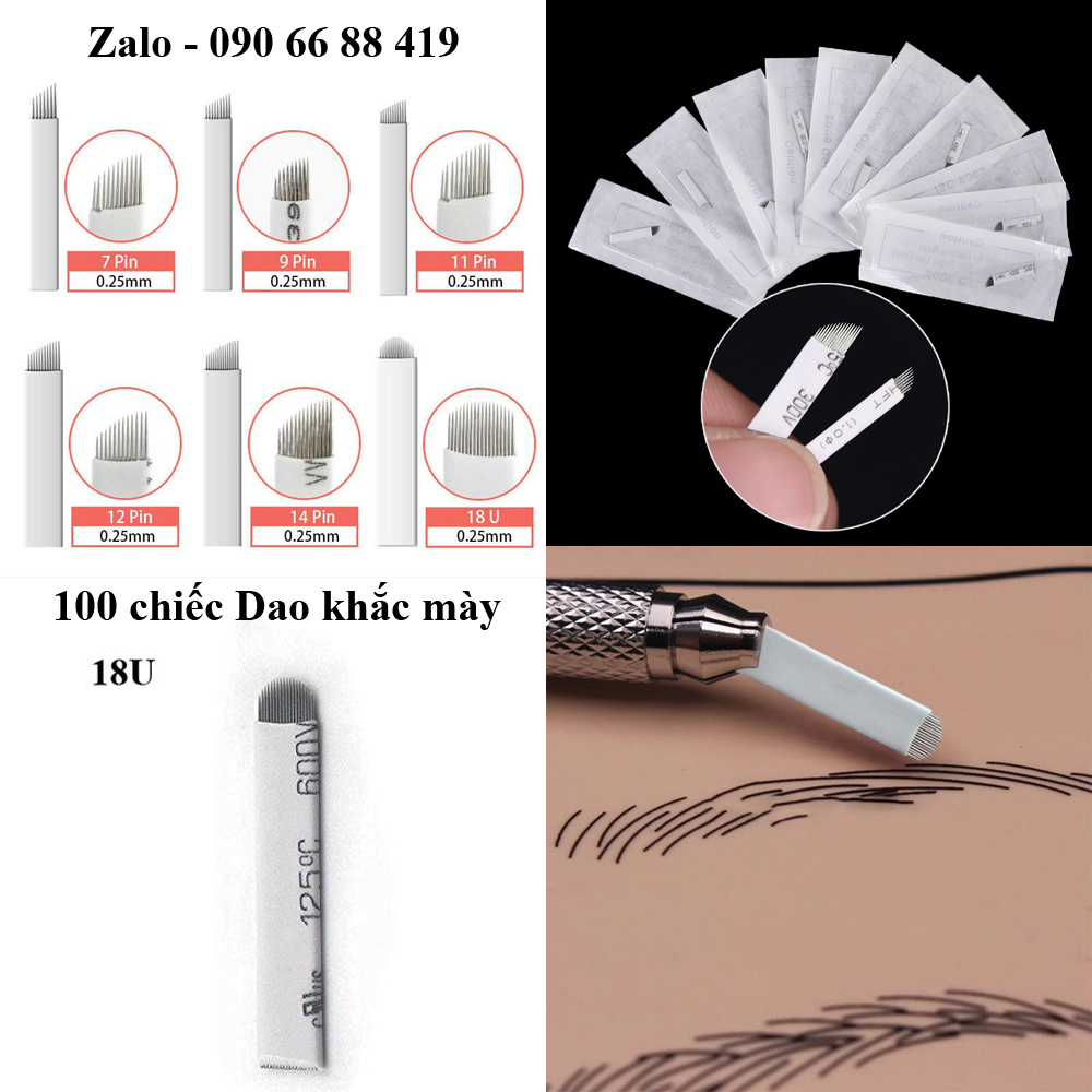 Dao khắc chân mày phun xăm thẩm mỹ, Lưỡi dao điêu khắc lông mày phun xăm - Dao điêu khắc mày 12V-14V-16V-18V xéo 18U tròn