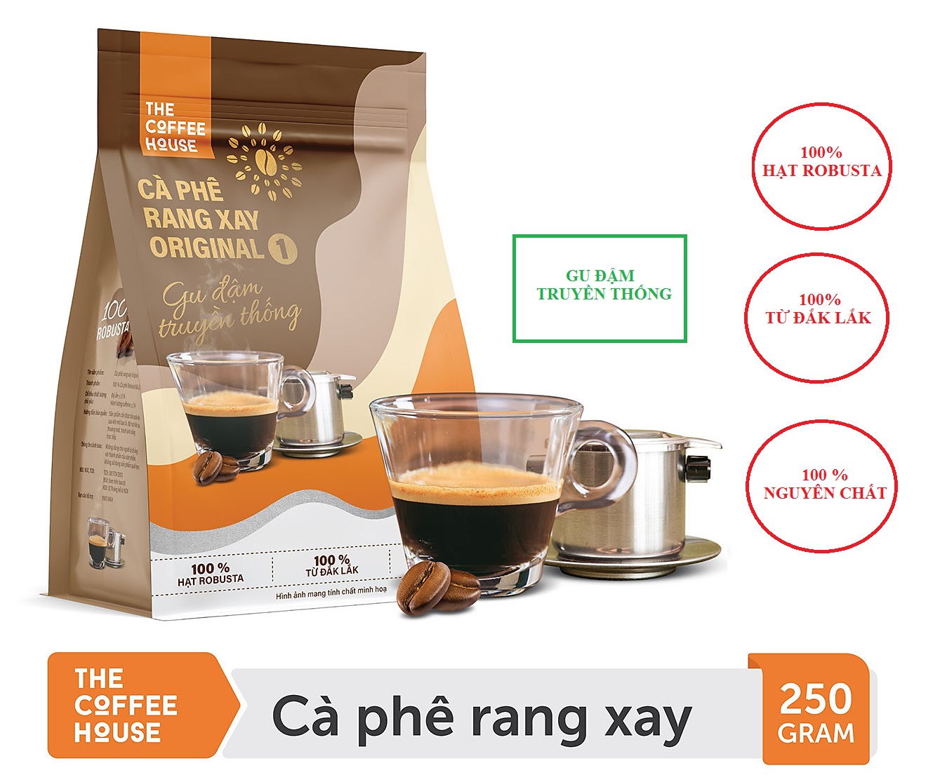 Chỉ 75.000 đ/túi 250g cà phê rang xay original 1 the coffee house – gu đậm truyền thống với 100% thành phần cà phê robusta đăk lăk