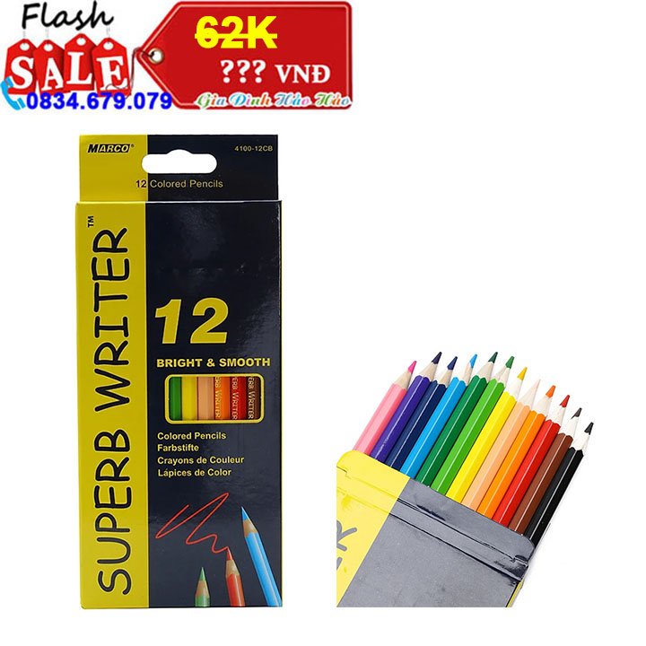 Bộ chì tô 12 màu marco superb writer 4100-12cb - hộp giấy