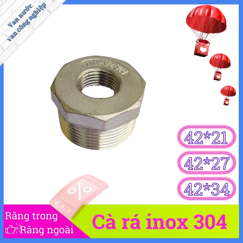 Cà rá inox 304 phi 42, lơ thu inox nối ren trong (nhỏ) ren ngoài (lớn)