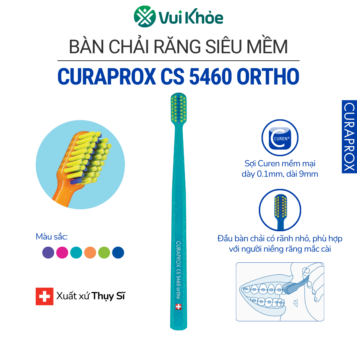 Bàn chải cho răng niềng Curaprox CS 5460 Ortho Ultra Soft | Vỉ 1 cây | Mã SP 73327178