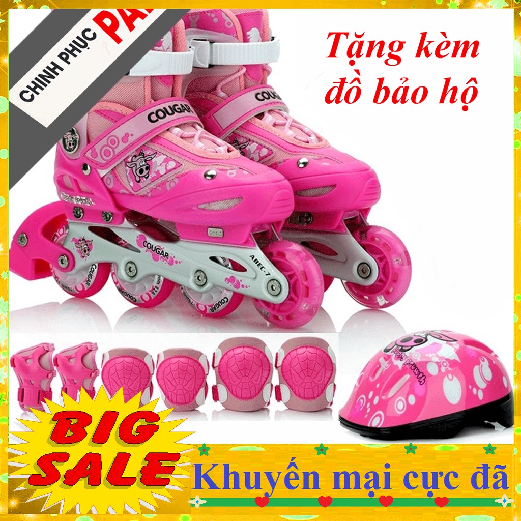 [HCM]Giày Trượt Patin Trẻ Em Có Đèn Phát Sáng Khung Hợp Kim Vỏ Nhựa Chắc Chắn Chịu Lực Tốt Chống Va Đập Chống Chẹo Chân Tặng Kèm Mũ Và Đồ Bảo Hộ