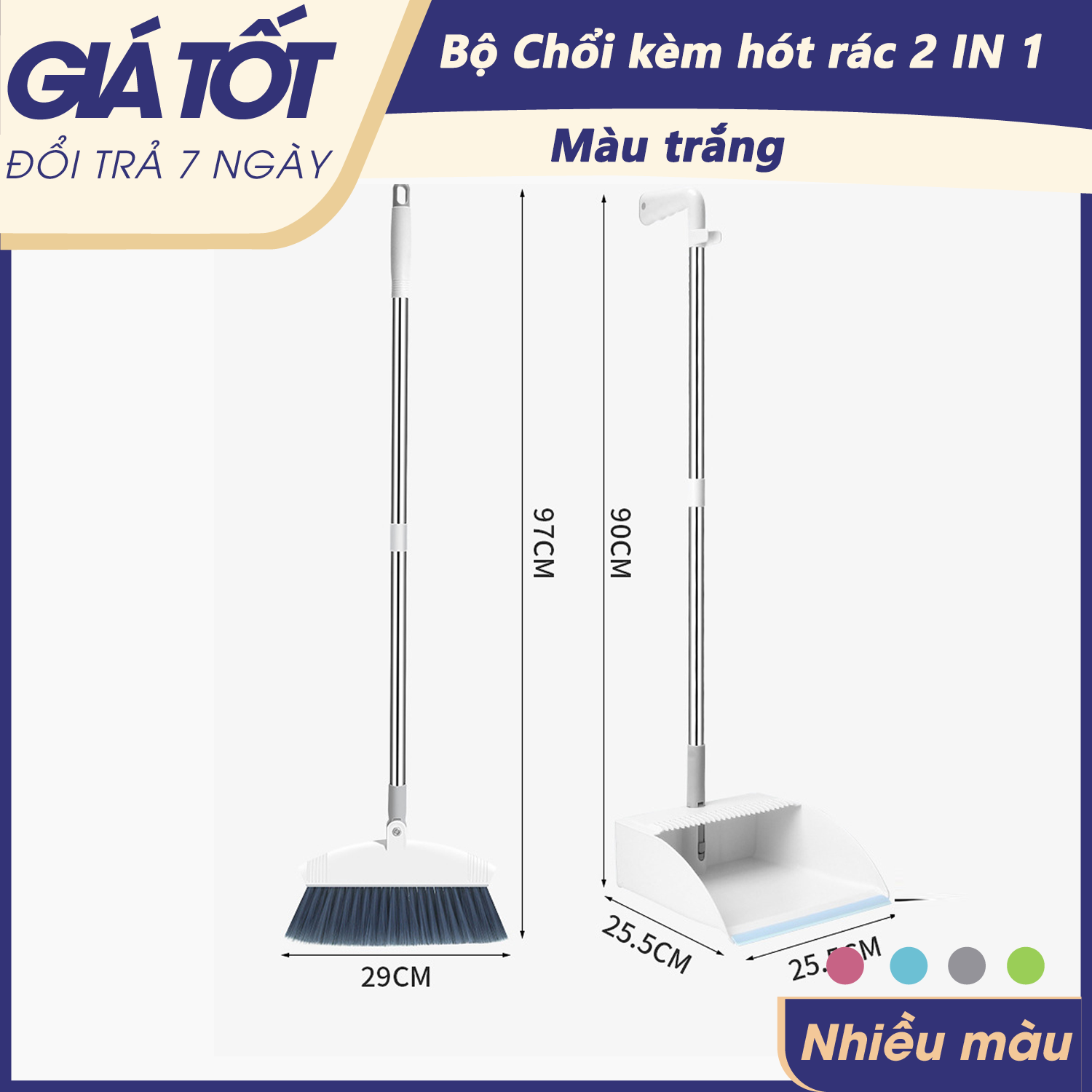 Chổi quét nhà - Kèm hót rác- Bộ chổi quét nhà, bộ chổi kèm hót rác 2 trong 1, bộ chổi cầm tay xoay 180 độ, chổi lau quét nhà,  chổi lau nhà,  dụng cụ vệ sinh nhà cửa, chất liệu nhựa bọc Inox- Hỗ trợ đổi trả 7 ngày