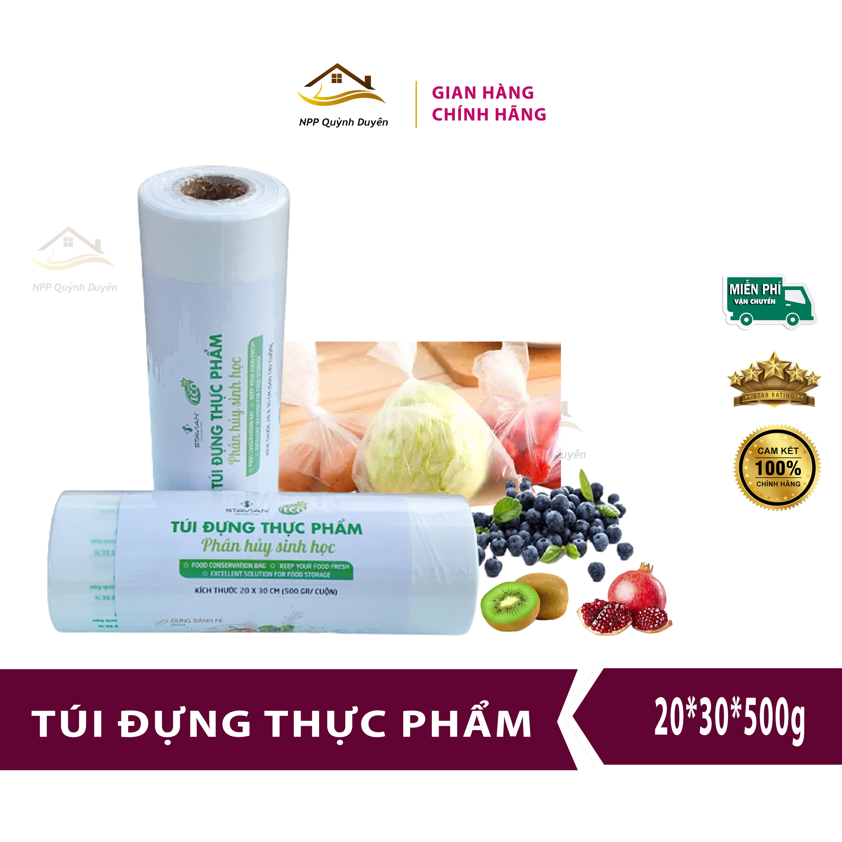 Túi đựng thực phẩm tươi sống để tủ lạnh GREEN ECO THSH 20*30* 500 Gr/Cuộn