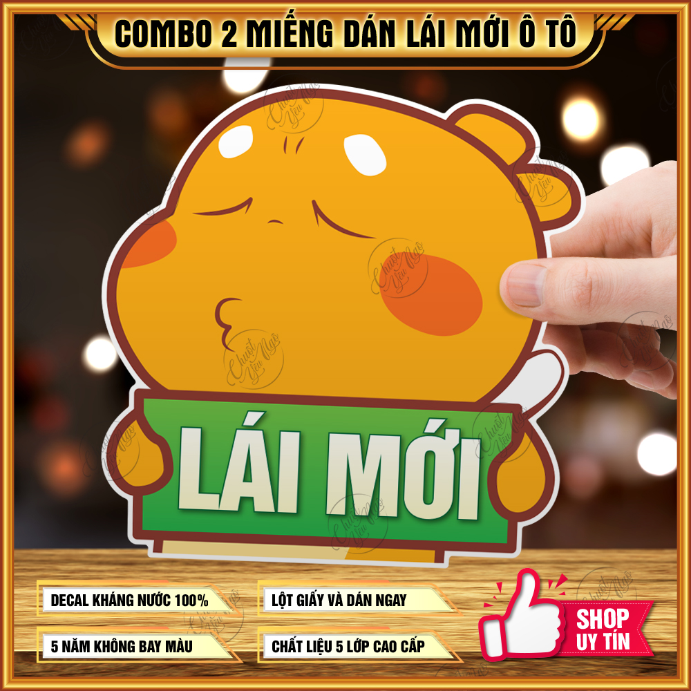 2 miếng dán Lái Mới dễ thương trang trí xe hơi ô tô decal nhựa chống thấm nước