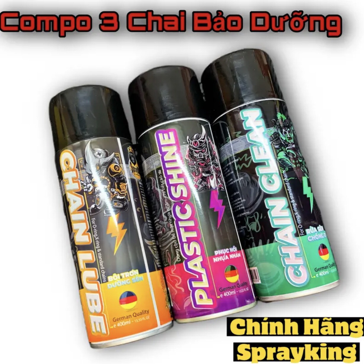 Combo 3 Chai Xịt Sprayking Rửa sên, Dưỡng sên, Dưỡng nhựa nhám làm mới dàn áo xe