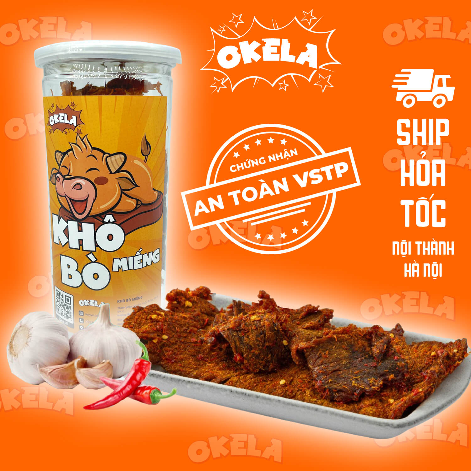Khô bò miếng Okela hộp 200g siêu ngon Ăn vặt Hà Nội
