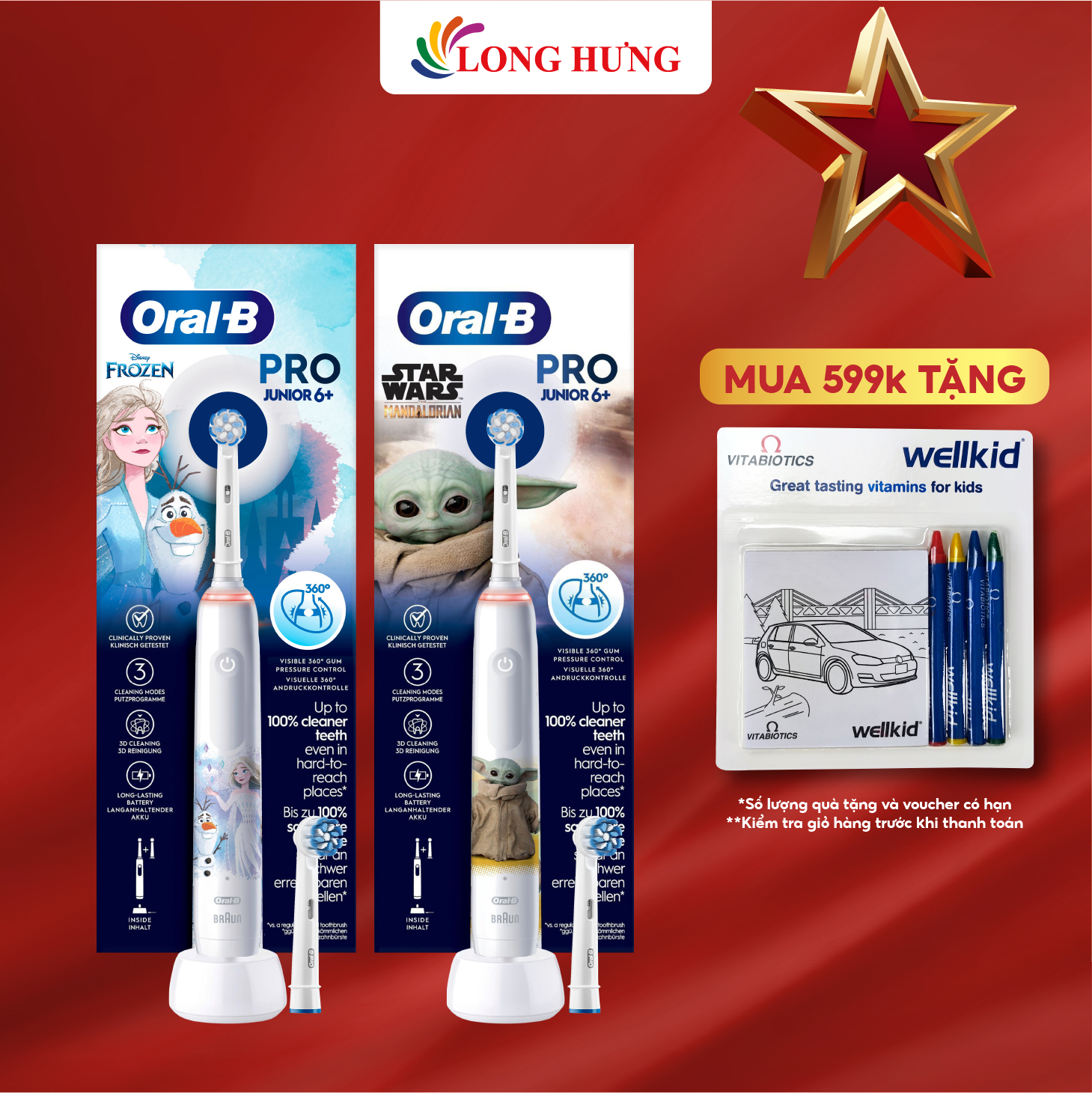 Bàn chải điện trẻ em Oral-B Pro Junior (6+) - Kiểm soát áp lực nướu 360°, công nghệ pin Lithium-ion, 3 chế độ làm sạch