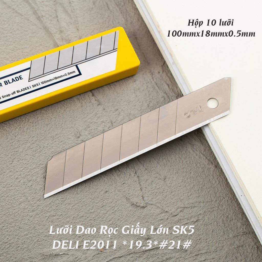 (1 Hộp) Lưỡi Dao Rọc Giấy Lớn SK5 DELI E2011 (0.5mm x 18mm x 100mm)