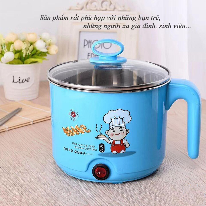 (LOẠI TỐT - HÀNG CAO CẤP) Nồi Lẩu Mini 2 Trong 1 Tiện Dụng Đường Kính 18cm, Ca Điện Nấu Mì Đa Năng + Tặng Kèm Khay Luộc Trứng (Màu Ngẫu Nhiên)