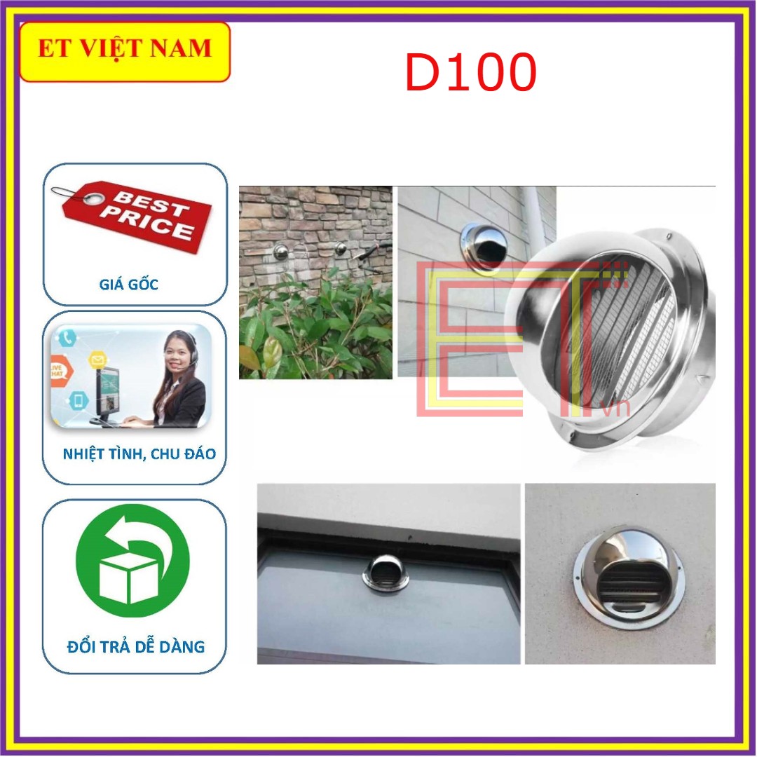 Chụp thông hơi Vent Cap inox cao cấp kèm lưới tản nhiệt. chắn côn trùng lắp cho ống D100 mm. D150 mm bảo hành 12 tháng