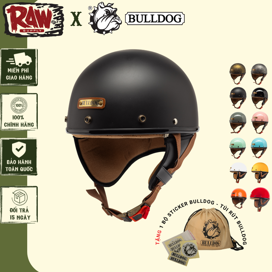 Mũ bảo hiểm 1/2 Bulldog Pug màu sắc cơ bản chất lượng cao Arrow