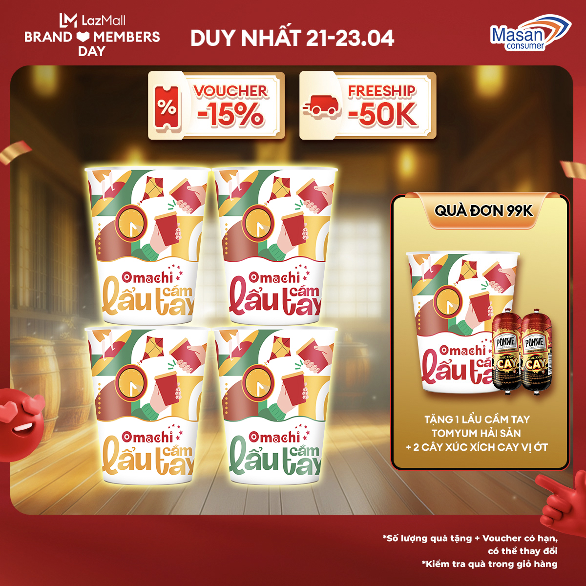 [15-17.4 Voucher 18% CHO ĐƠN TỪ 199k]Combo 4 Mì Omachi Lẩu Cầm Tay Hương Vị ( 2 Tomyum + 1 Ngao Nấm Rong Biển + 1 Tôm Hùm Phô Mai )