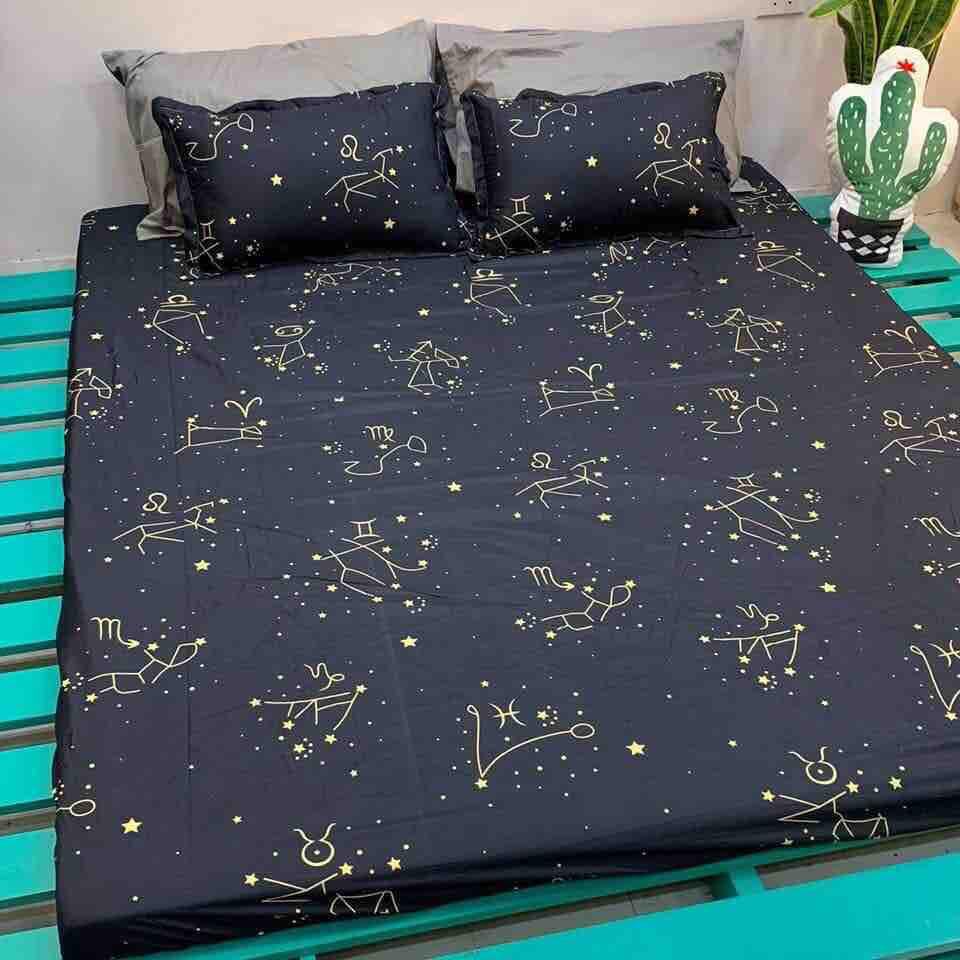 Bộ Ga Chun Kèm 2 Vỏ Gối Hình CUNG HOÀNG ĐẠO , Chất Liệu Thoáng Mát Bền Đẹp , Tiệm Nhà Cá