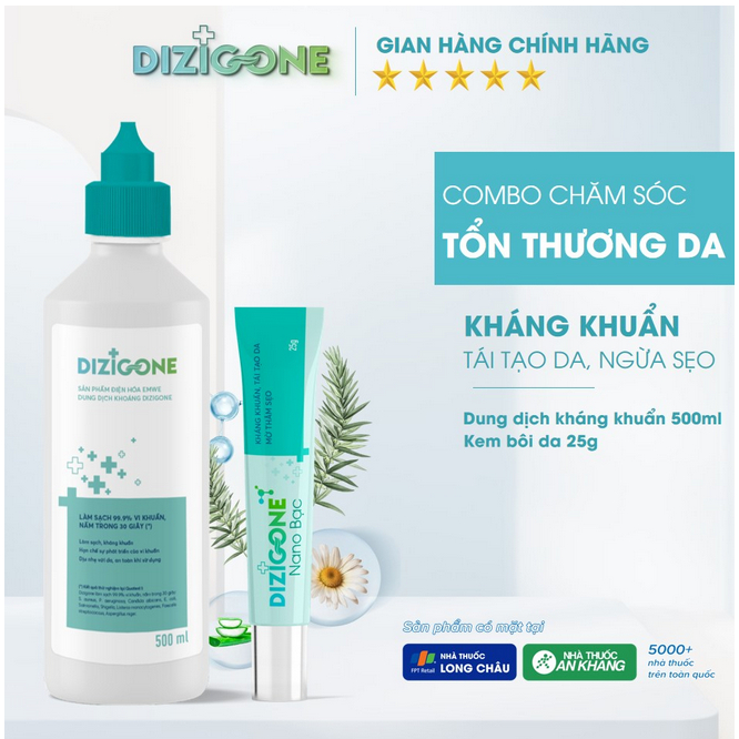 [Bộ đôi] [Tặng kèm sủi C] Dung dịch kháng khuẩn Dizigone & Kem Dizigone Nano Bạc