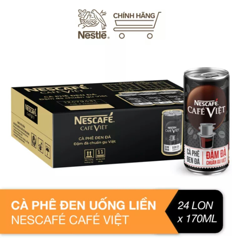 Thùng 24 lon cà phê đen uống liền Nescafé café Việt (lon 170 ml)