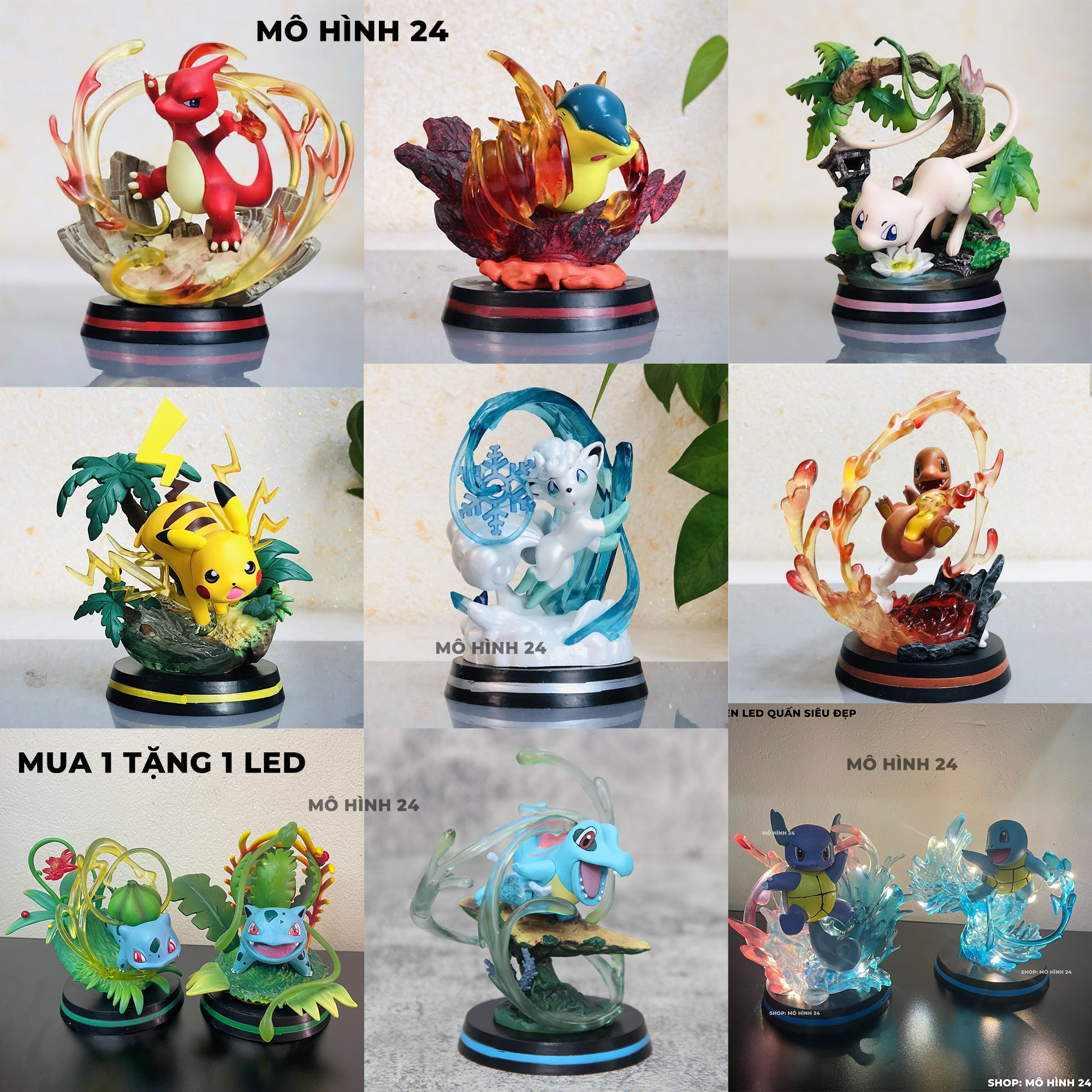 Mô hình figure Pokemon G5 cực đẹp pikachu vulpix alola bulbasaur charmander totodile squirtle mewtwo chibi