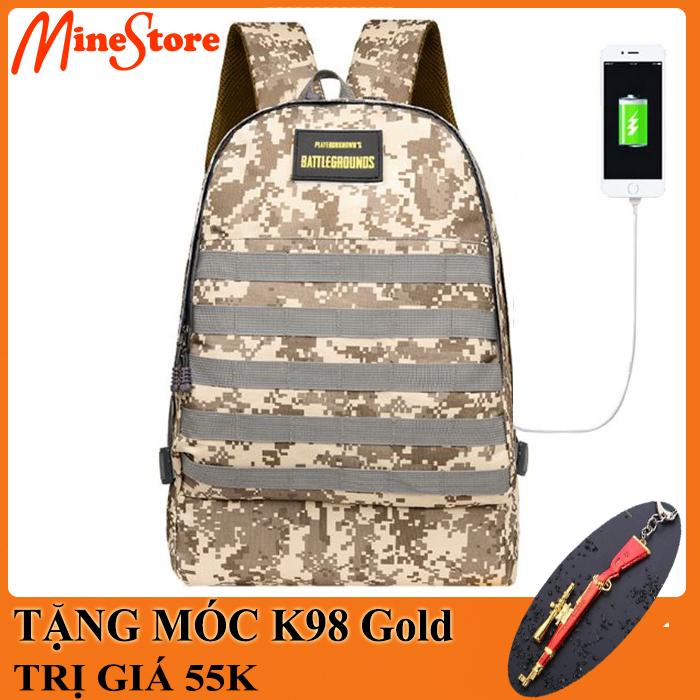 Balo 3 PUBG Tặng Cổng Sạc, Logo Dán, Móc Khóa PUBG K98 Gold - Balo Đi Học Size Chuẩn Mầu Vàng Sa Mạc